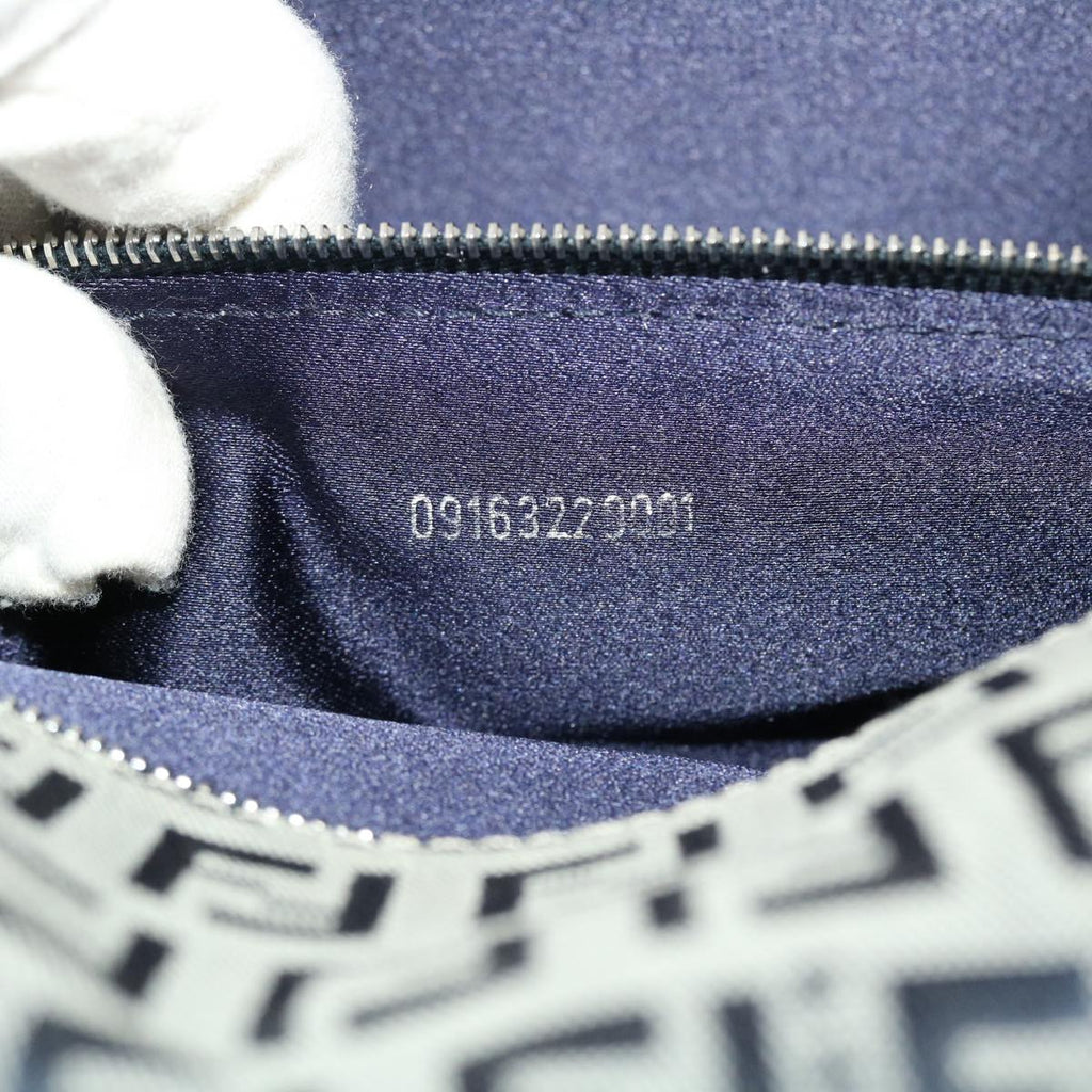 FENDI Mamma Baguette Zucchino Canvas Shoulder Bag Navy 44520