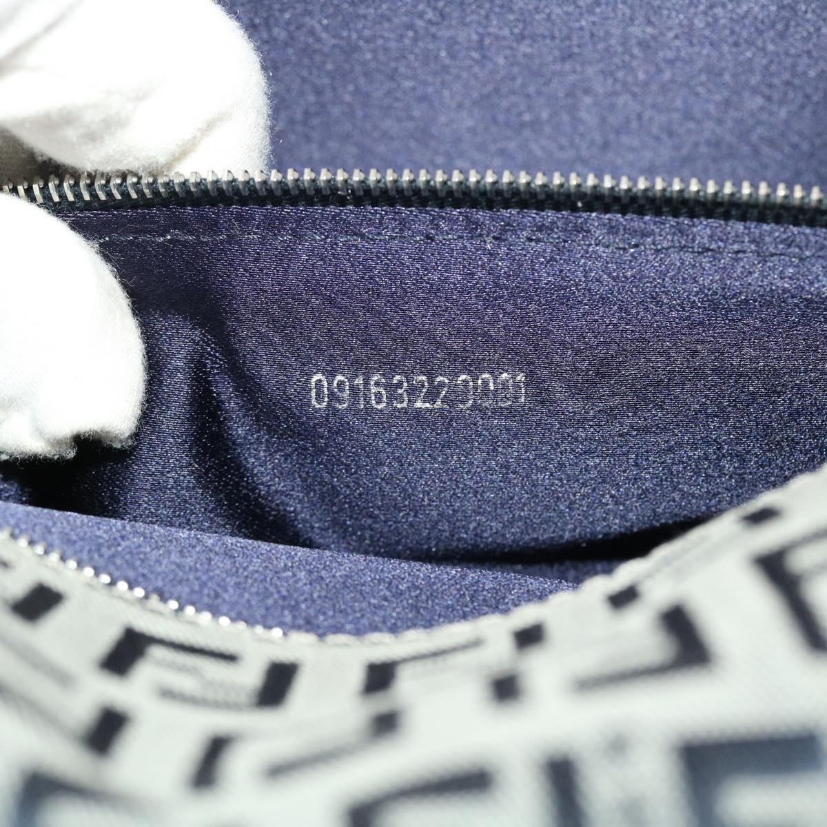 FENDI Mamma Baguette Zucchino Canvas Shoulder Bag Navy 44520