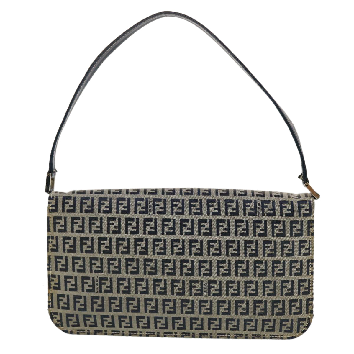 FENDI Mamma Baguette Zucchino Canvas Shoulder Bag Navy 44520