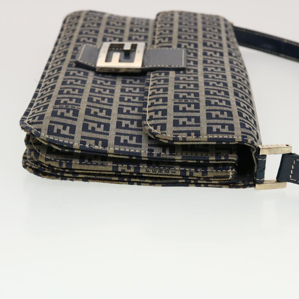 FENDI Mamma Baguette Zucchino Canvas Shoulder Bag Navy 44520
