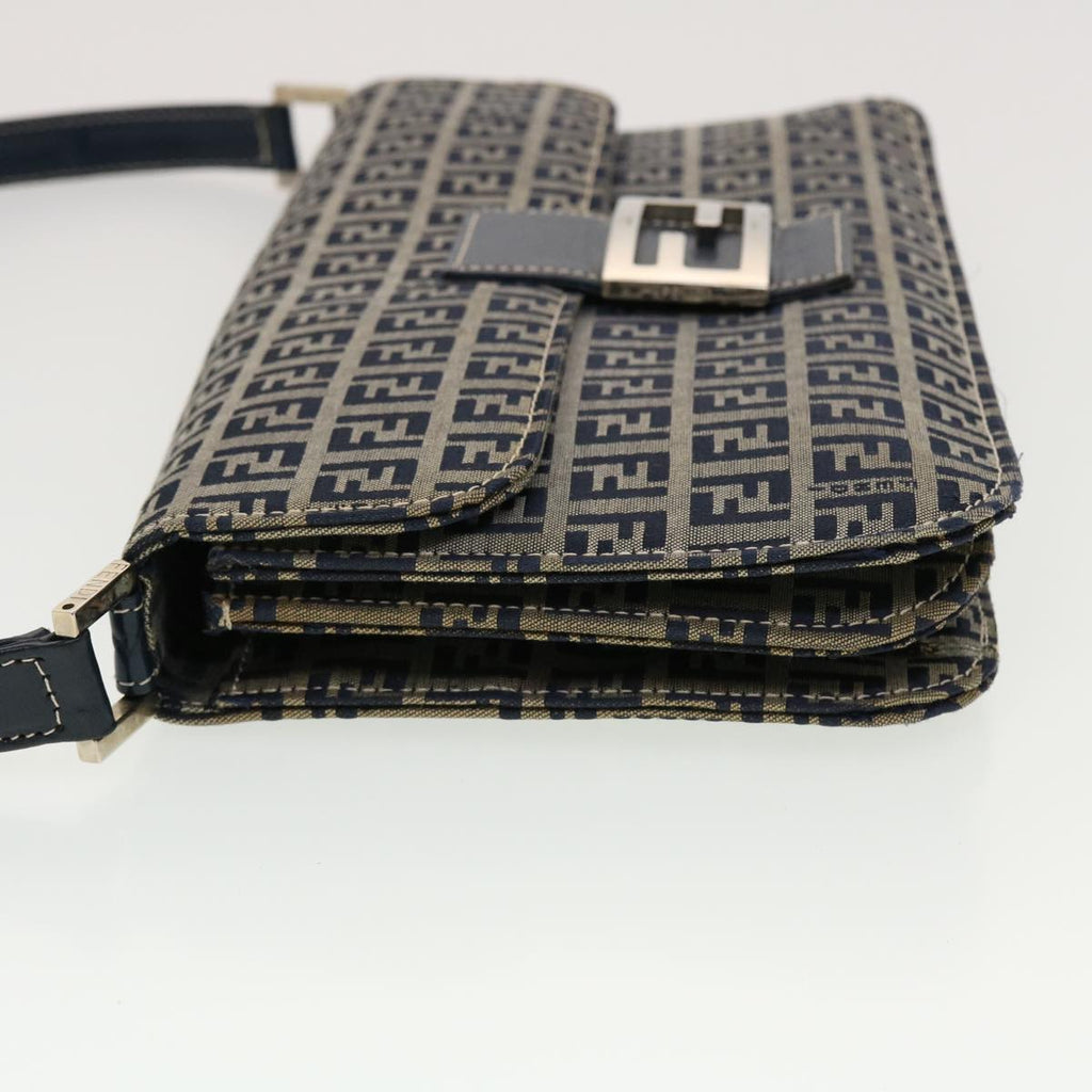 FENDI Mamma Baguette Zucchino Canvas Shoulder Bag Navy 44520
