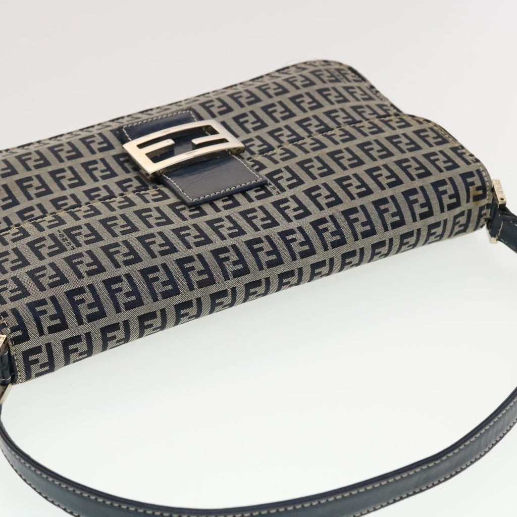 FENDI Mamma Baguette Zucchino Canvas Shoulder Bag Navy 44520