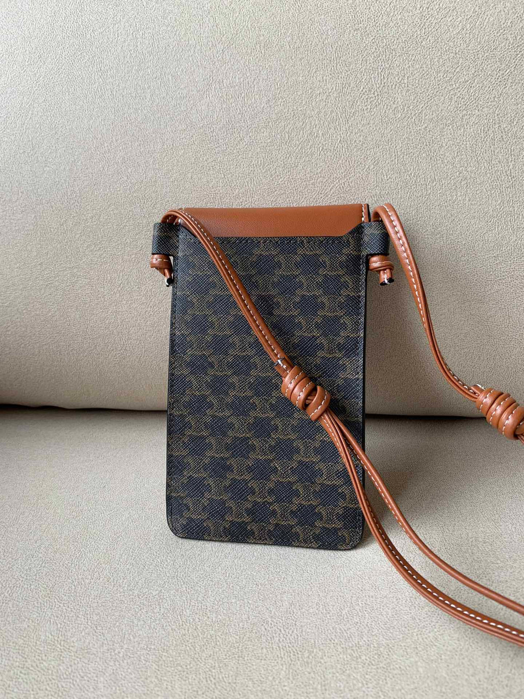 GLAMI Phone Pouch With GlamIap In Triomphe Canvas And Lambskin Tan For Women 7in/18cm 10G332CQD.04LU
