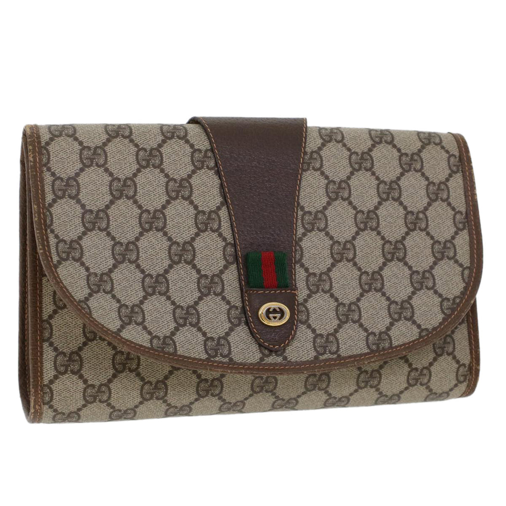 GUCCI GG Canvas Web Sherry Line Clutch Bag Beige Red Green 156.01.030 44751