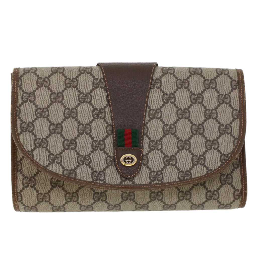 GUCCI GG Canvas Web Sherry Line Clutch Bag Beige Red Green 156.01.030 44751