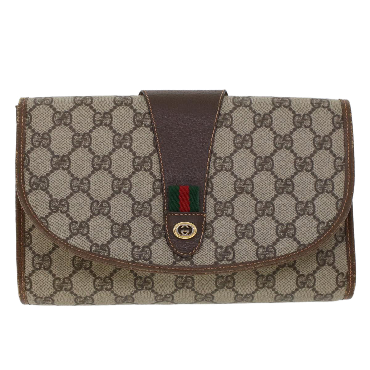 GUCCI GG Canvas Web Sherry Line Clutch Bag Beige Red Green 156.01.030 44751