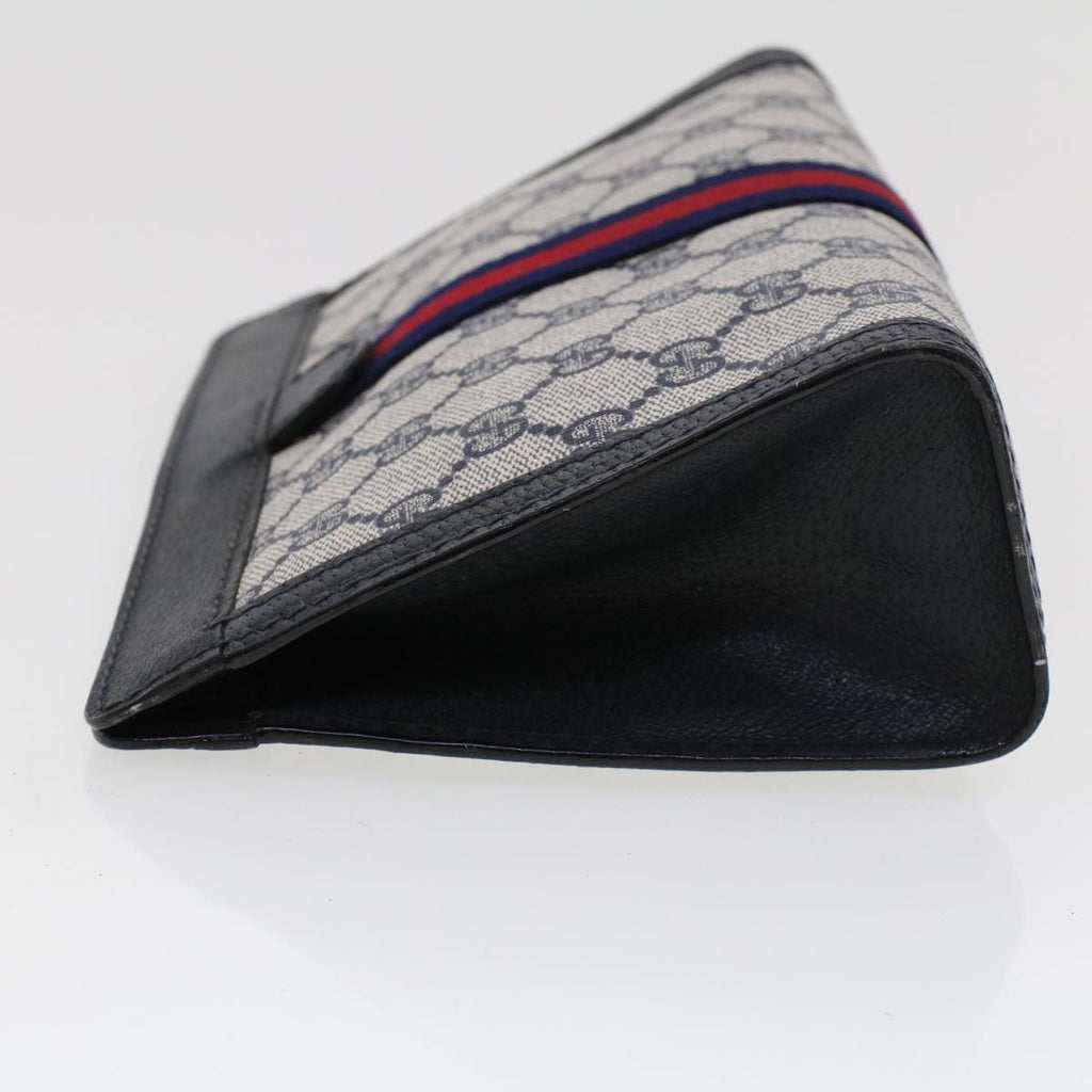 GUCCI GG Canvas Sherry Line Clutch Bag Gray Red Navy