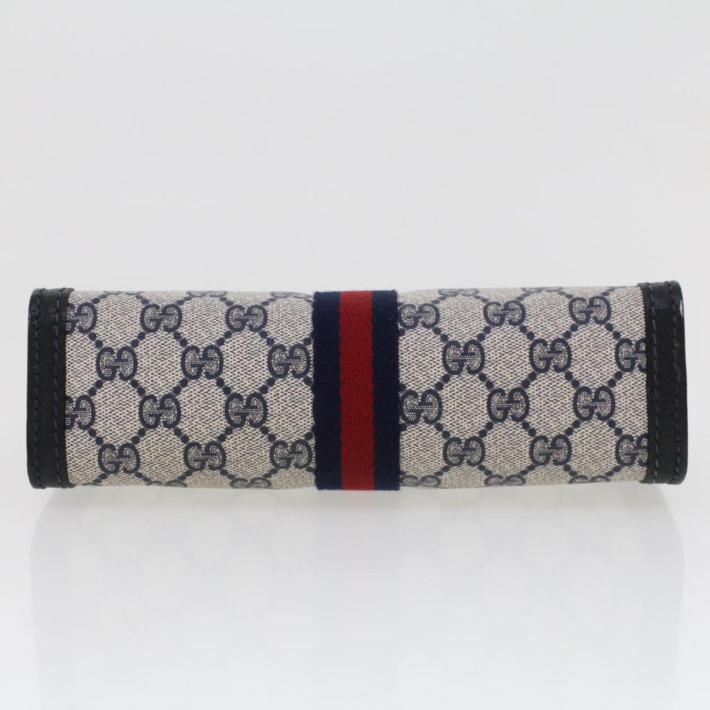 GUCCI GG Canvas Sherry Line Clutch Bag Gray Red Navy 64.014.2125.23 44752
