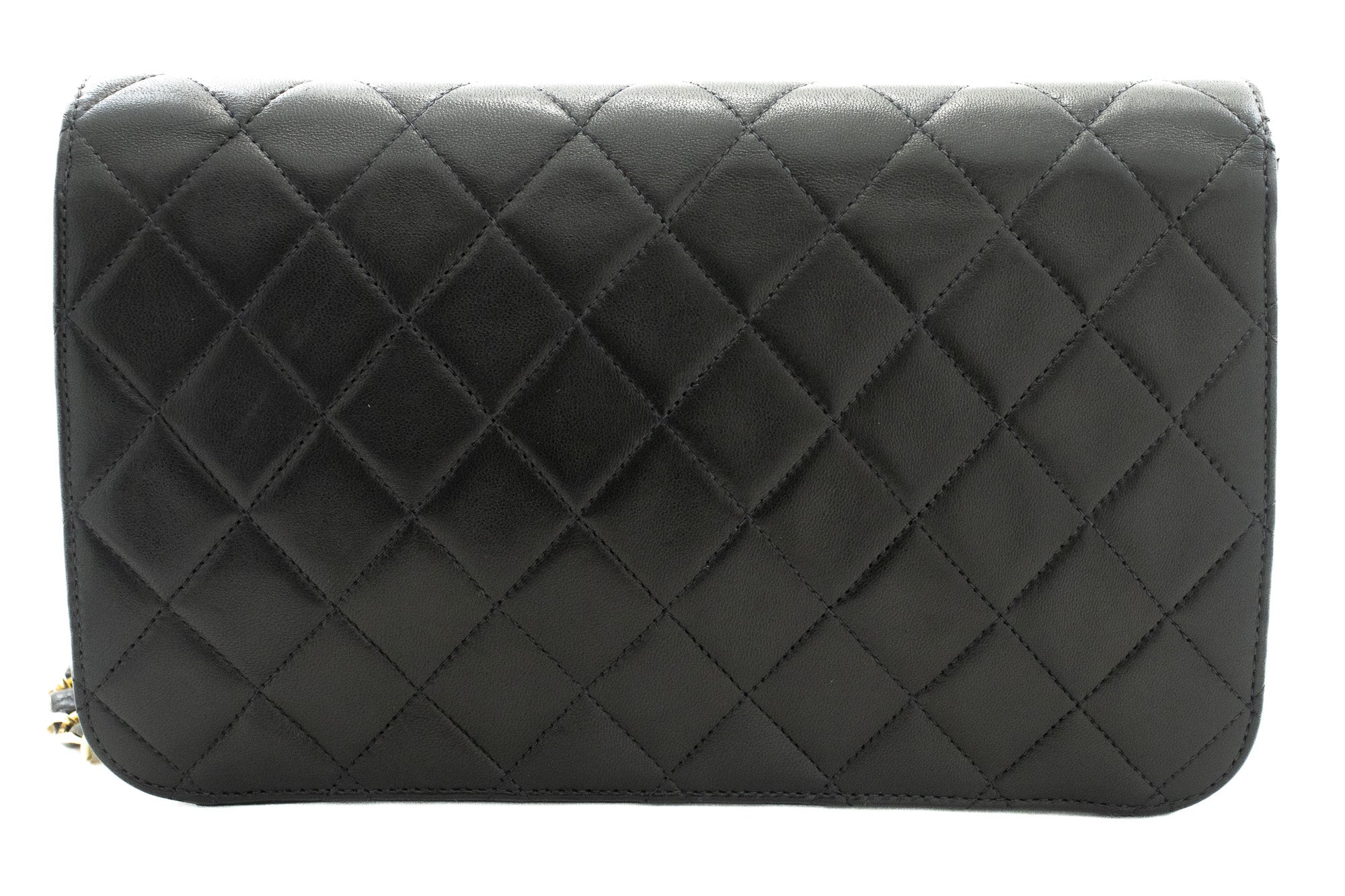 CHANEL Full Flap Chain Shoulder Bag Clutch Black Quilted Lambskin k19