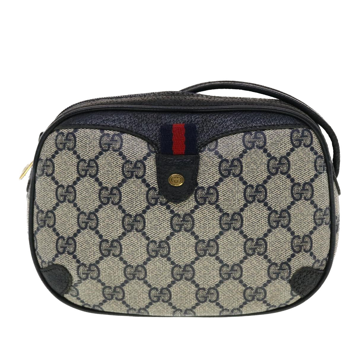 GUCCI GG Canvas Sherry Line Shoulder Bag PVC Leather Gray Red Navy 44784