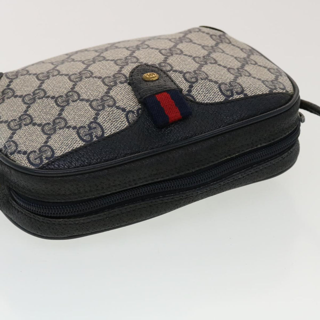 GUCCI GG Canvas Sherry Line Shoulder Bag PVC Leather Gray Red Navy 44784