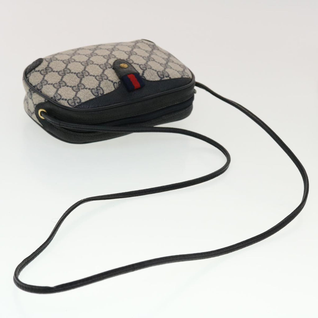 GUCCI GG Canvas Sherry Line Shoulder Bag PVC Leather Gray Red Navy 44784