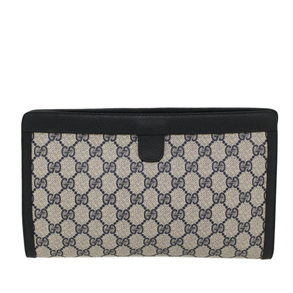 GUCCI GG Canvas Sherry Line Clutch Bag Gray Red Navy 89•01•033 44785