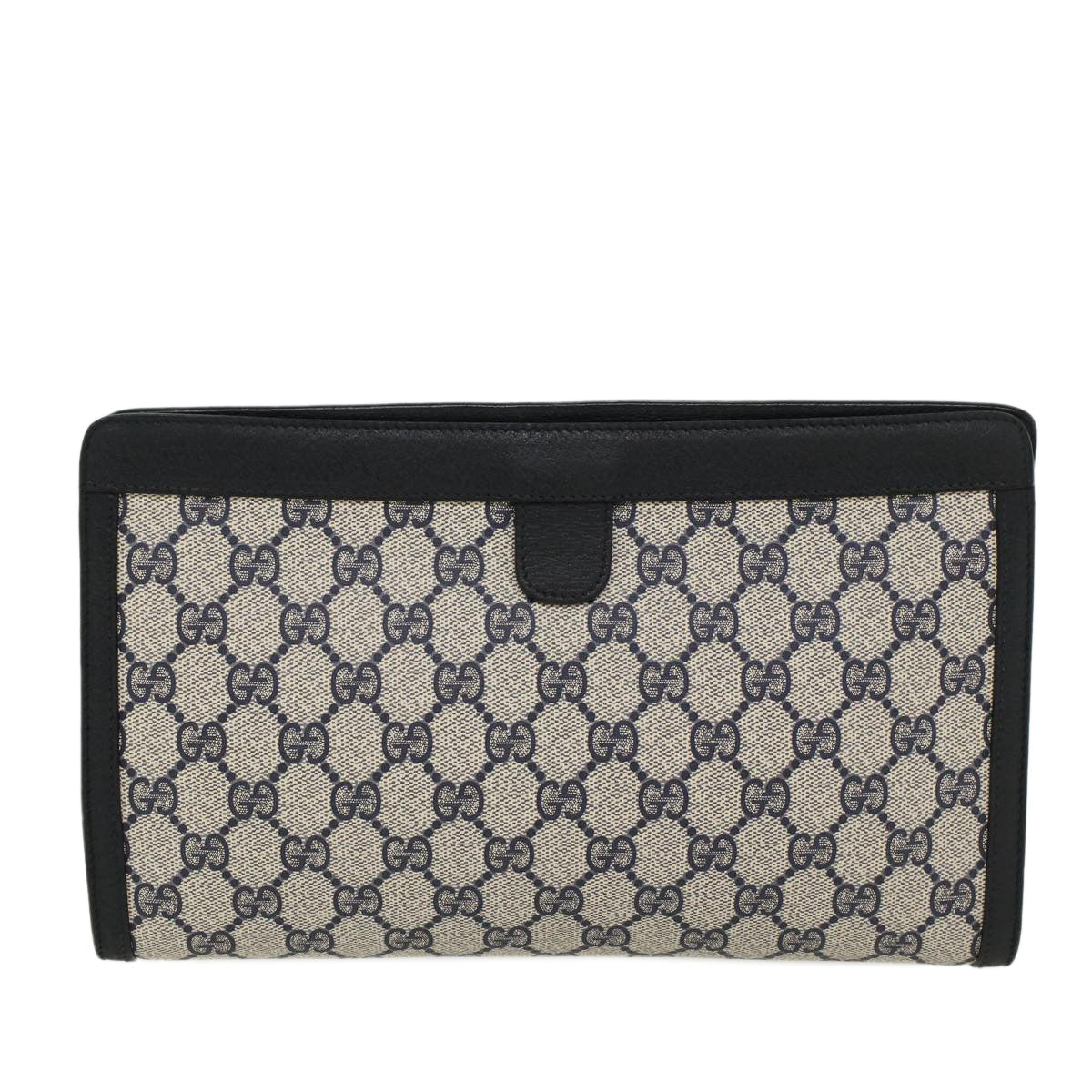 GUCCI GG Canvas Sherry Line Clutch Bag Gray Red Navy 89•01•033 44785