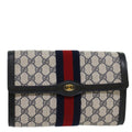 GUCCI GG Canvas Sherry Line Clutch Bag Gray Red Navy
