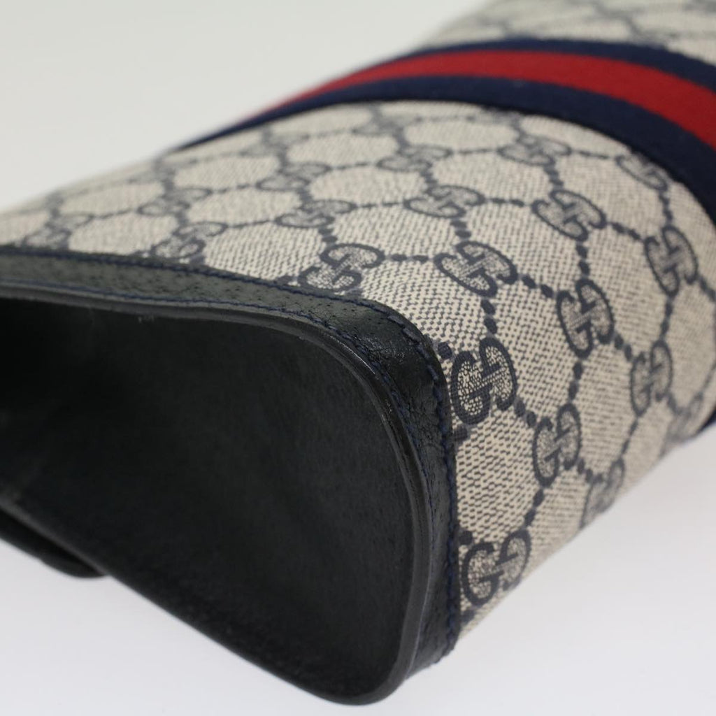 GUCCI GG Canvas Sherry Line Clutch Bag Gray Red Navy 89•01•006 44806