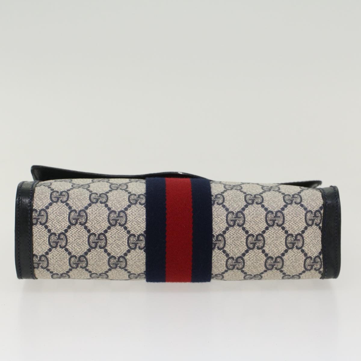 GUCCI GG Canvas Sherry Line Clutch Bag Gray Red Navy 89•01•006 44806