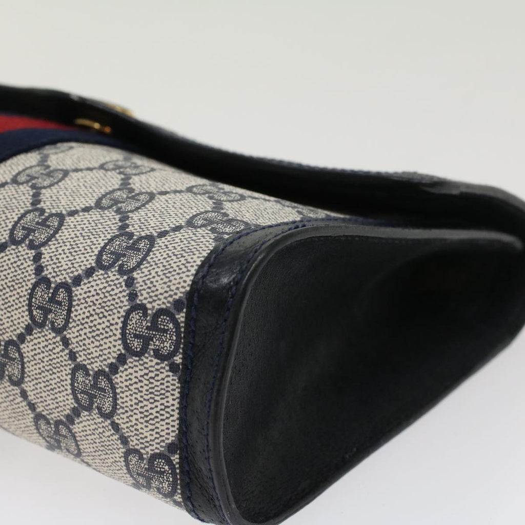GUCCI GG Canvas Sherry Line Clutch Bag Gray Red Navy 89•01•006 44806