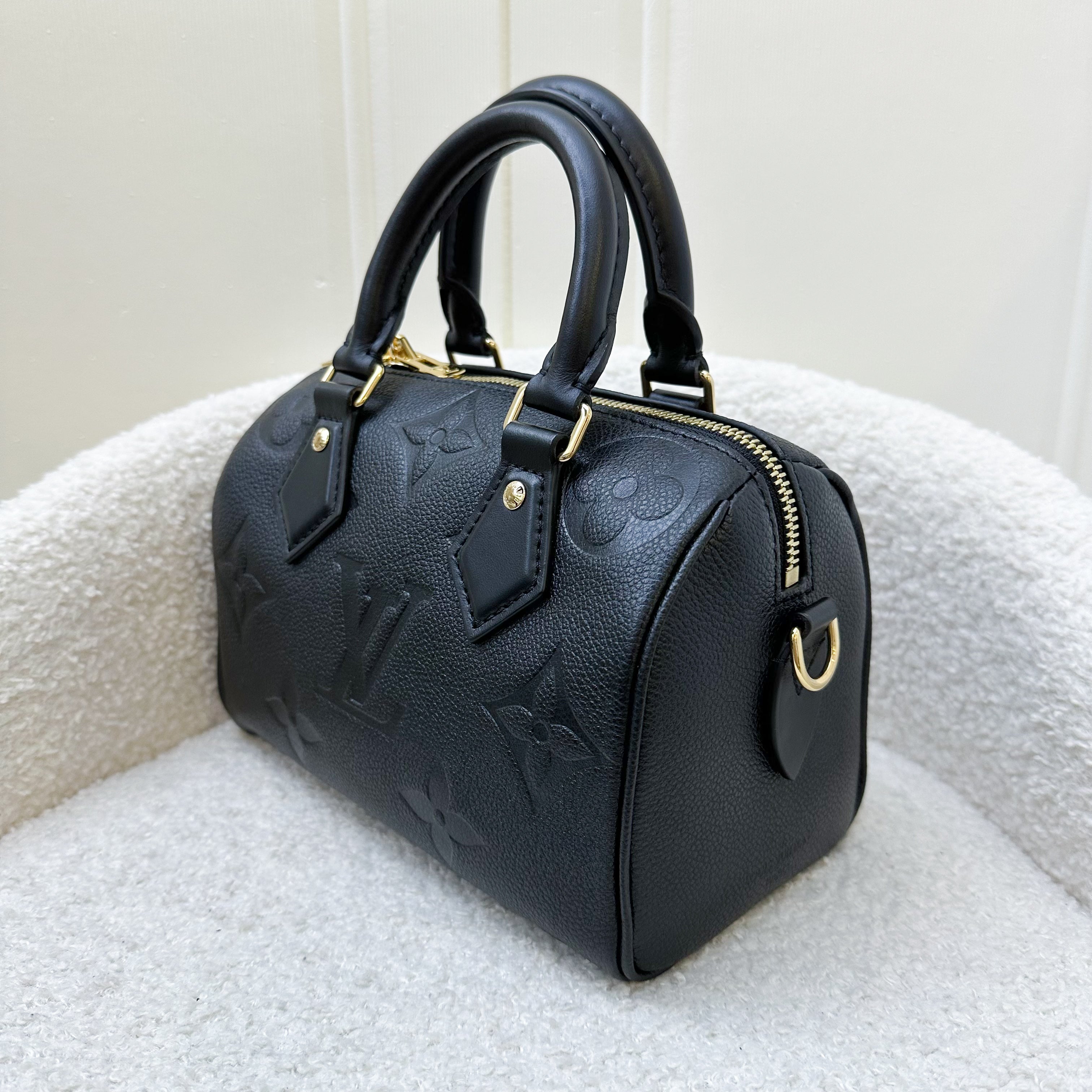 LV Speedy Bandouliere 20 in Black Giant Monogram Empreinte Leather and GHW