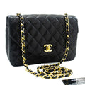 CHANEL Half Moon Chain Shoulder Bag Crossbody Black Quilted Flap k22