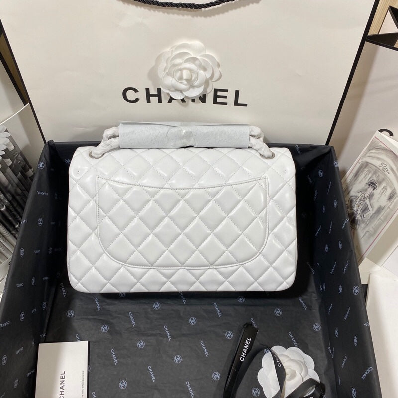 CHLLarge Classic Handbag Silver Hardware White For Women, Women’s Handbags, Shoulder Bags 11.8in/30cm