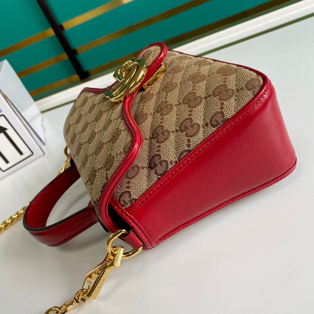 Glami LaGLAMIes Glami Canvas Marmont Mini Top Handle Bag Beige And Red Glami Canvas For Women 8.3in/21cm Glami 583571 HVKEG 8561