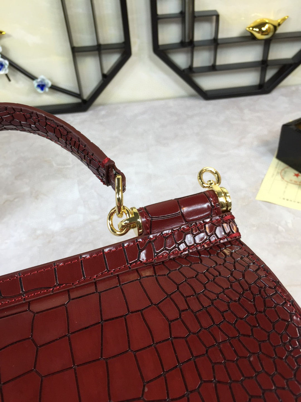 GLAMI MeGLAMIum Sicily Bag In Foiled CrocoGLAMIle-Print Burgundy For Women 10.2in/26cm GLAMI