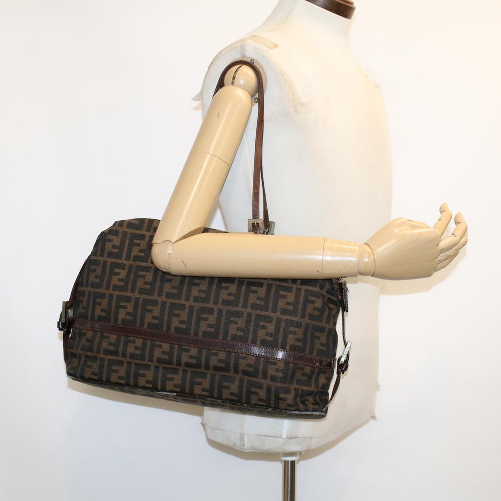 FENDI Zucca Canvas Shoulder Bag Nylon Brown Black 45029