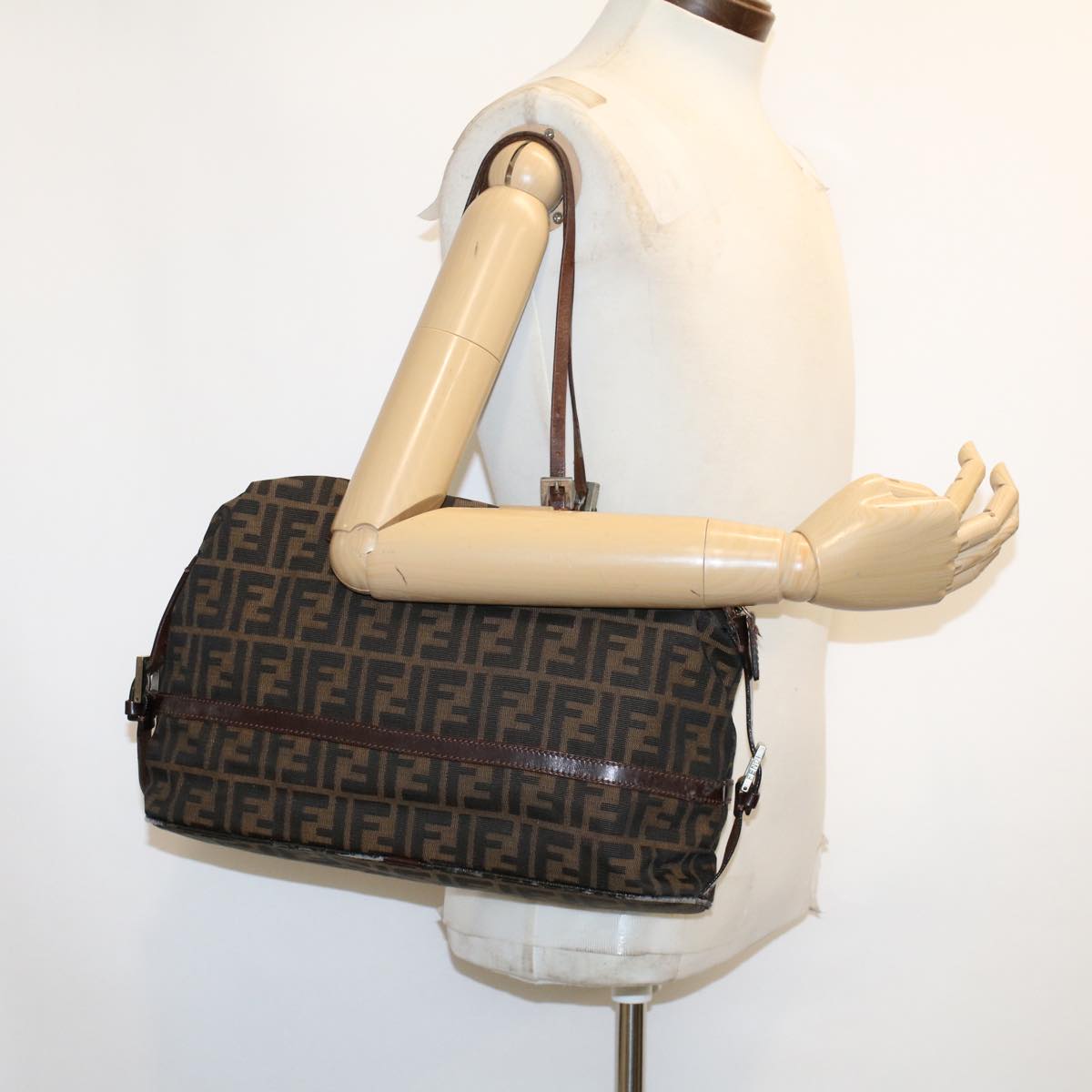 FENDI Zucca Canvas Shoulder Bag Nylon Brown Black 45029