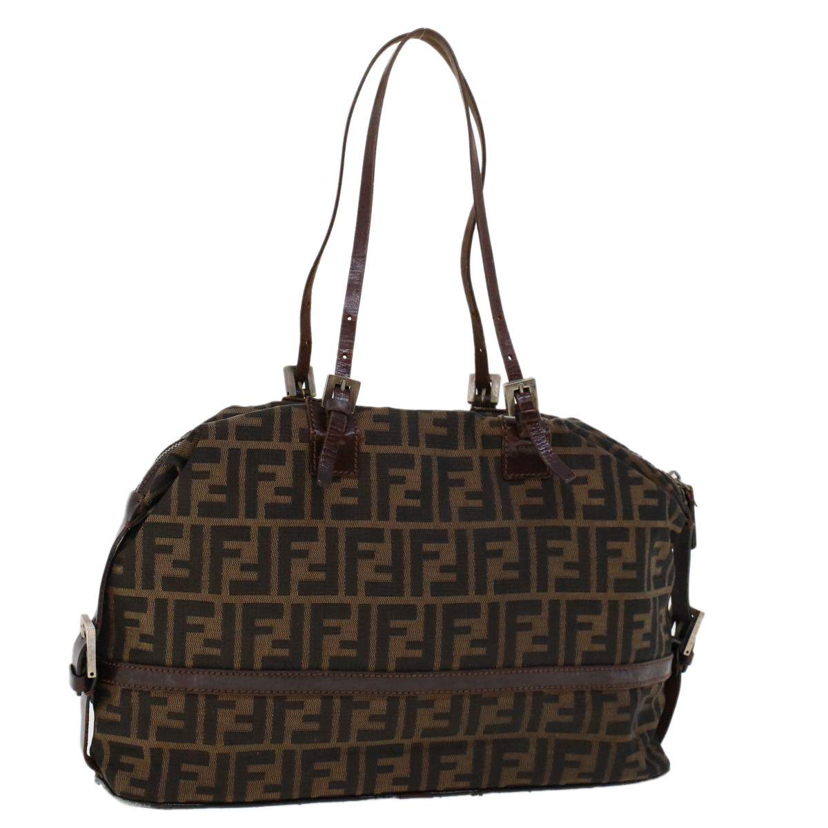 FENDI Zucca Canvas Shoulder Bag Nylon Brown Black 45029