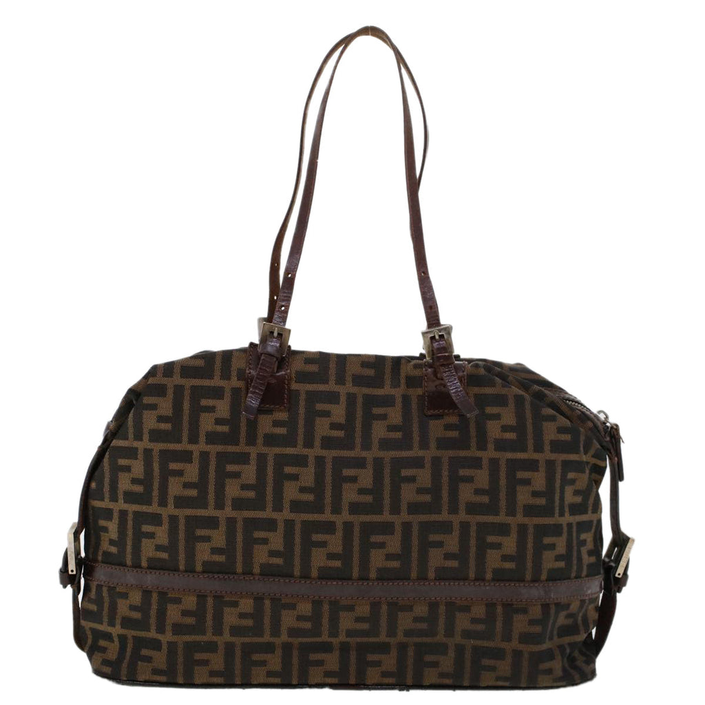 FENDI Zucca Canvas Shoulder Bag Nylon Brown Black 45029