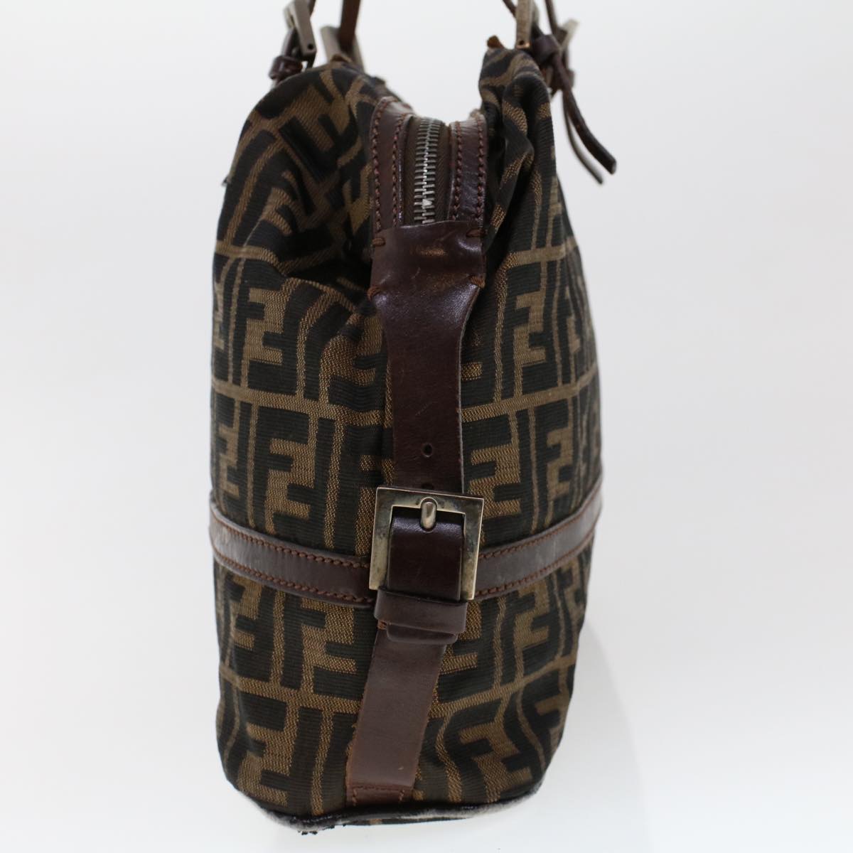 FENDI Zucca Canvas Shoulder Bag Nylon Brown Black 45029