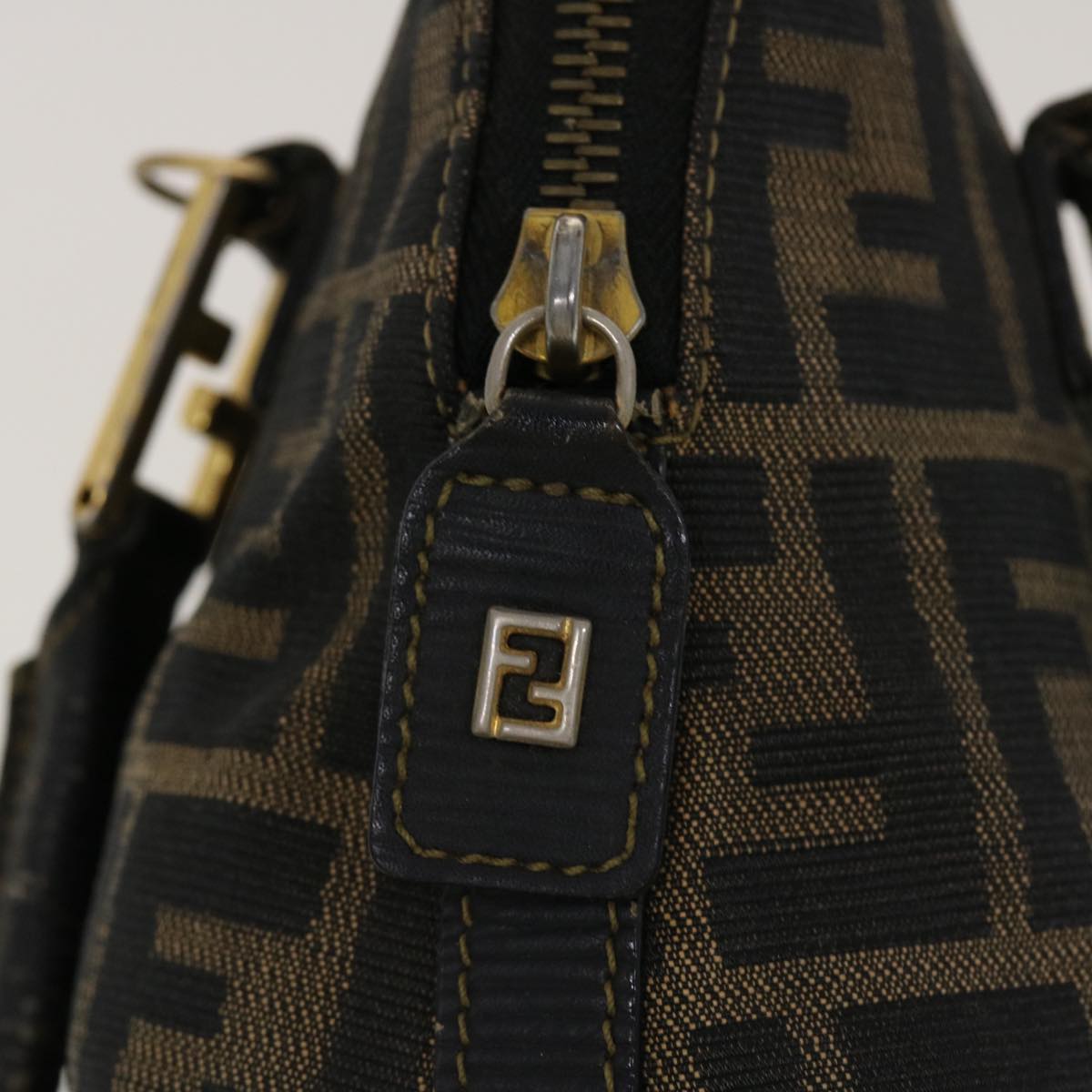 FENDI Zucca Canvas Hand Bag Black Brown 45101