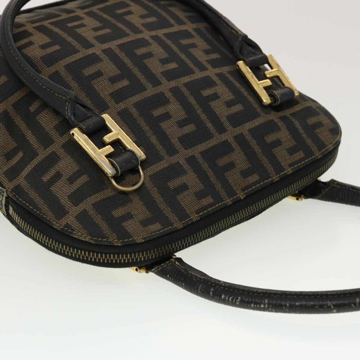 FENDI Zucca Canvas Hand Bag Black Brown 45101
