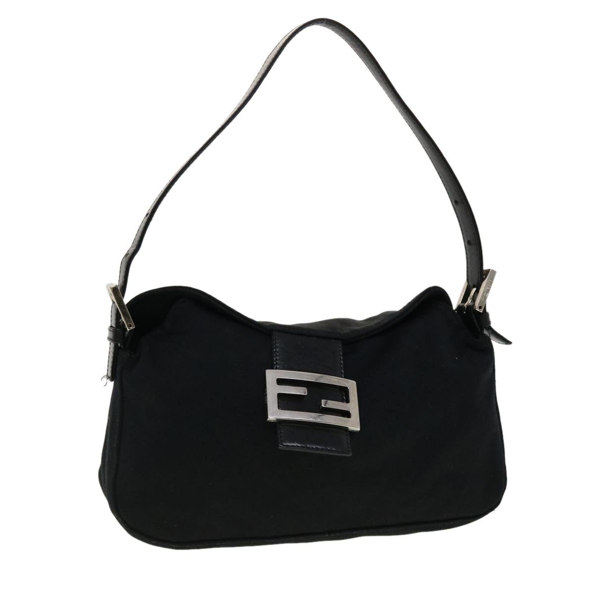 FENDI Mamma Baguette Shoulder Bag Nylon Black 45194