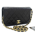 CHANEL Full Flap Chain Shoulder Bag Clutch Black Quilted Lambskin k09
