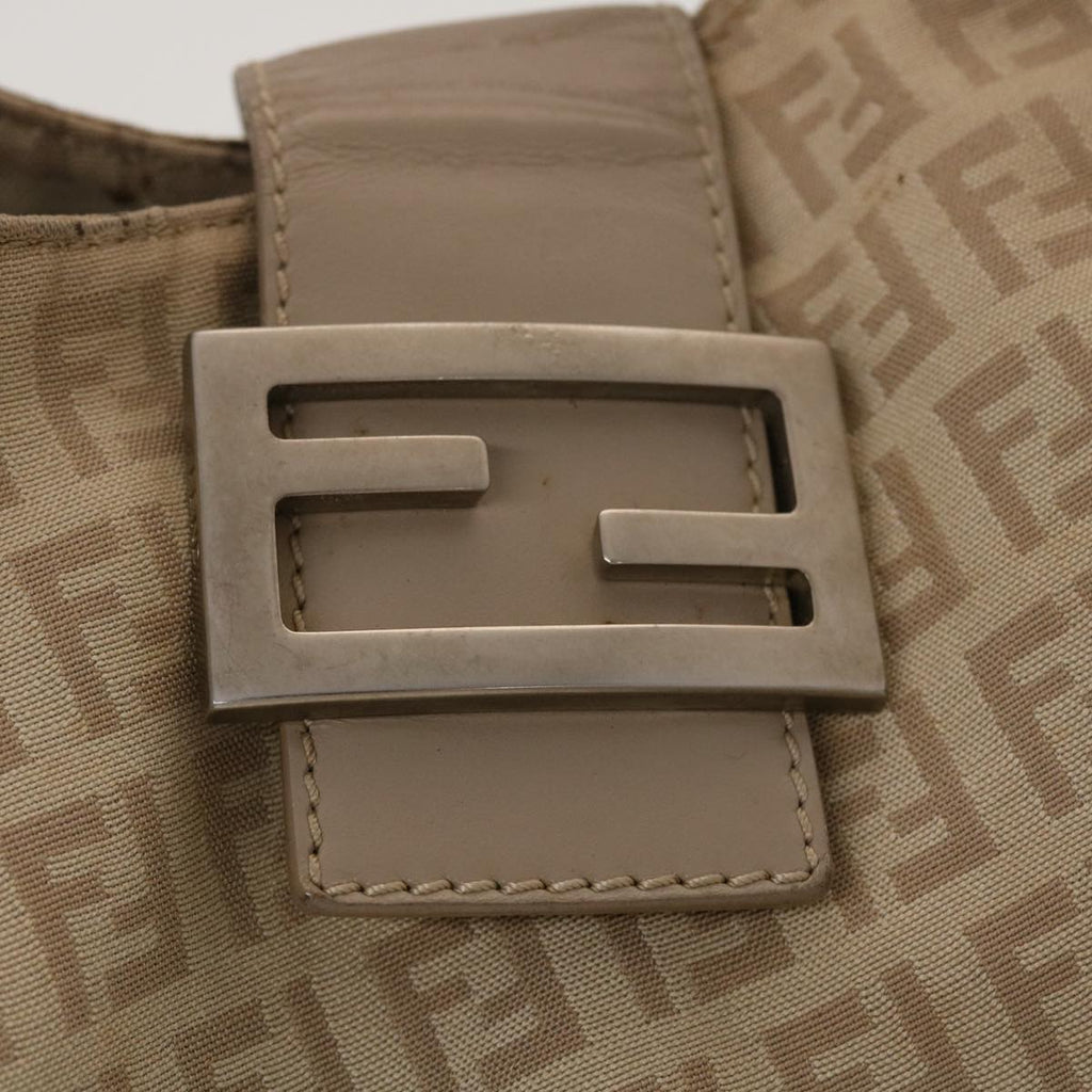 FENDI Zucchino Canvas Mamma Baguette Hand Bag Leather Beige 45281