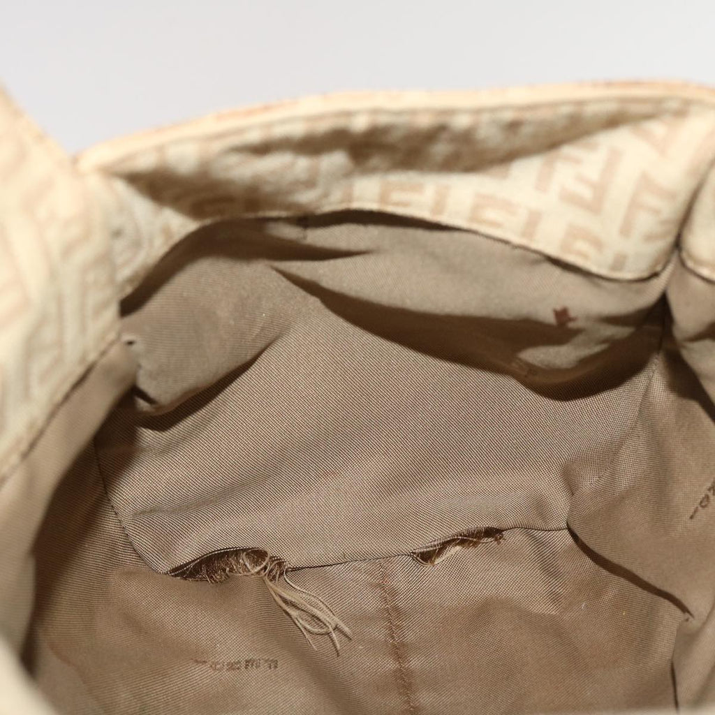 FENDI Zucchino Canvas Mamma Baguette Hand Bag Leather Beige 45281