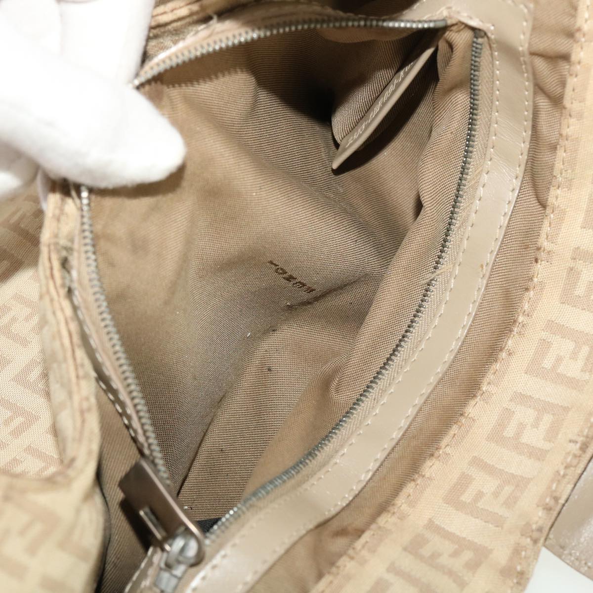 FENDI Zucchino Canvas Mamma Baguette Hand Bag Leather Beige 45281