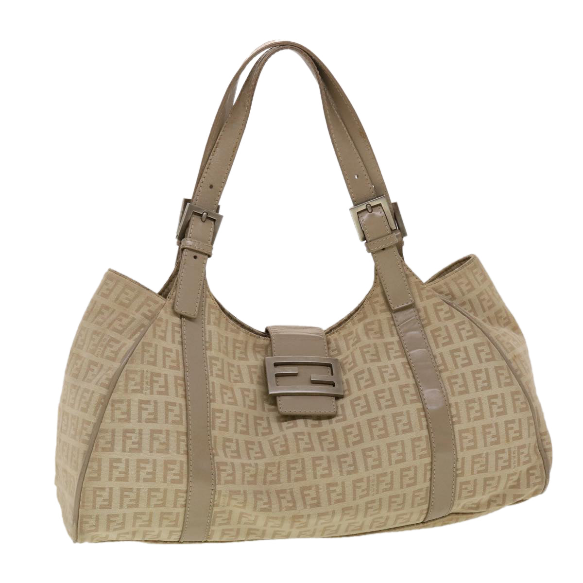 FENDI Zucchino Canvas Mamma Baguette Hand Bag Leather Beige 45281