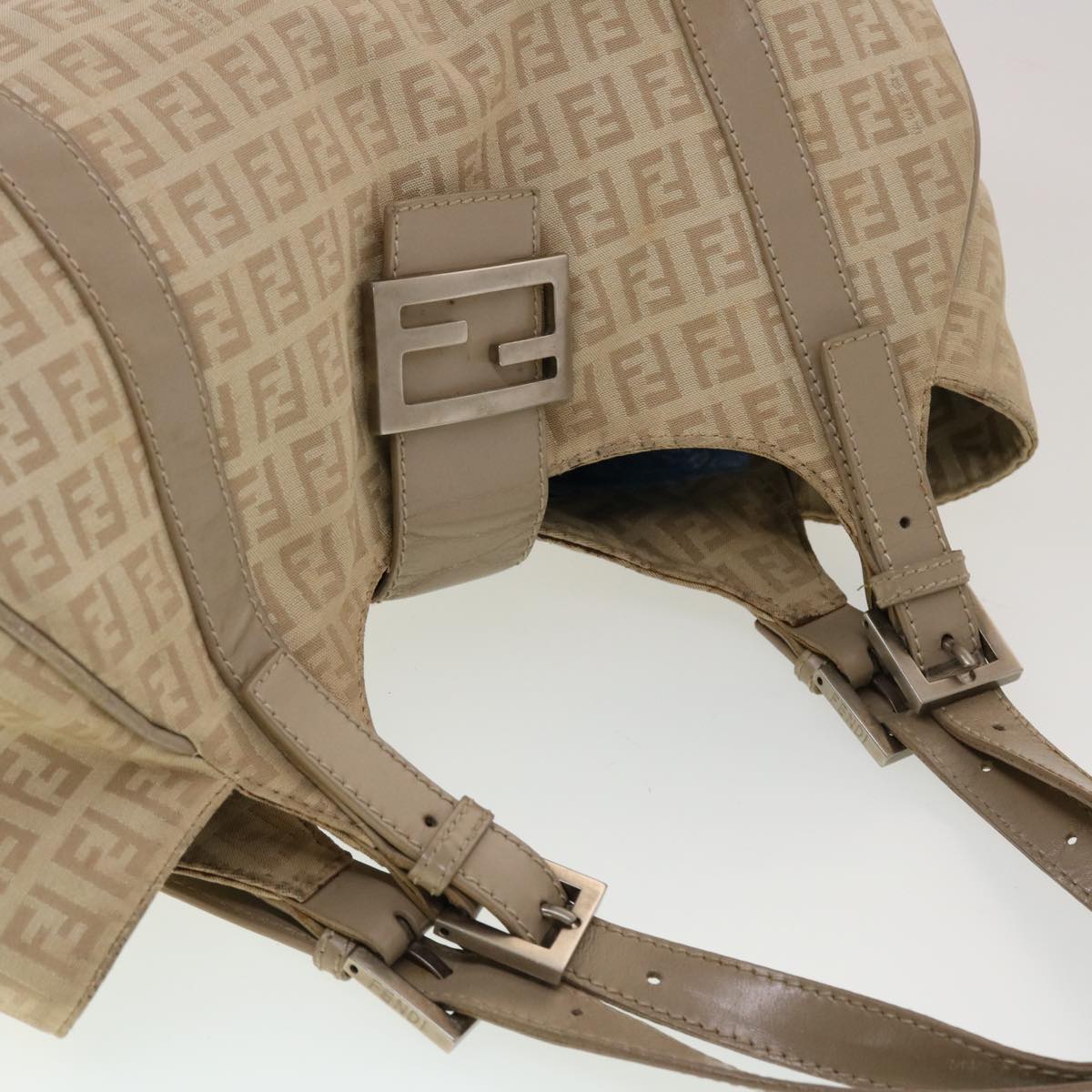 FENDI Zucchino Canvas Mamma Baguette Hand Bag Leather Beige 45281