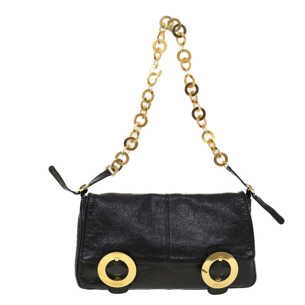 FENDI Shoulder Bag Leather Black 45283
