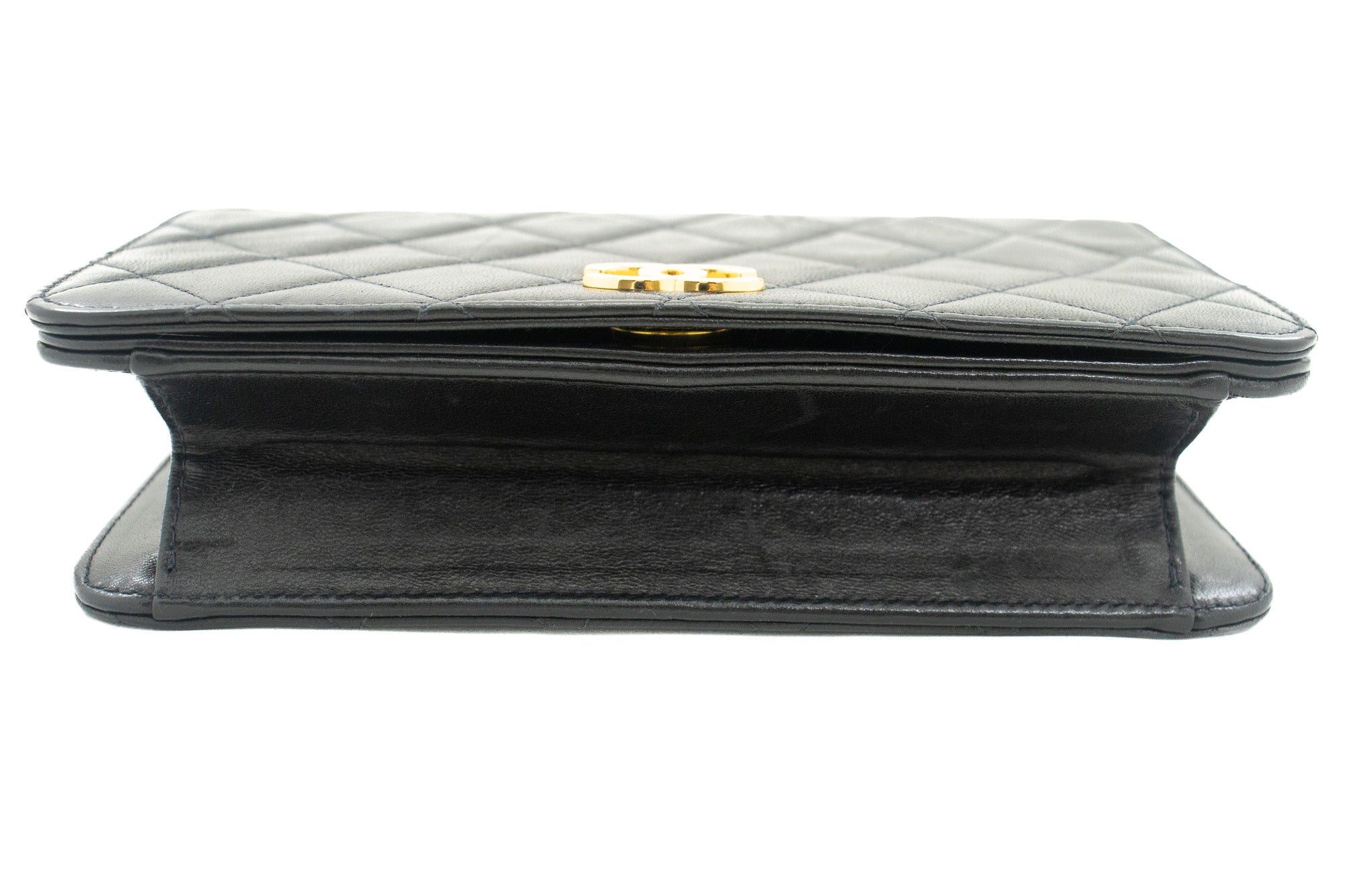 CHANEL Full Flap Chain Shoulder Bag Clutch Black Quilted Lambskin k09