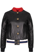 GUCCI Lion Head Leather Bomber Jacket Black