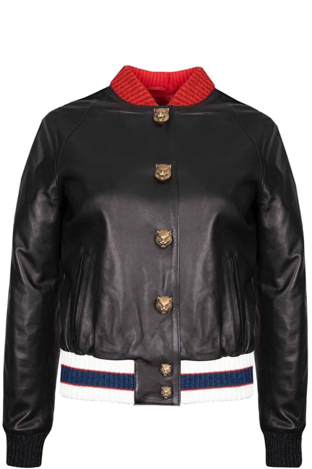 GUCCI Lion Head Leather Bomber Jacket Black