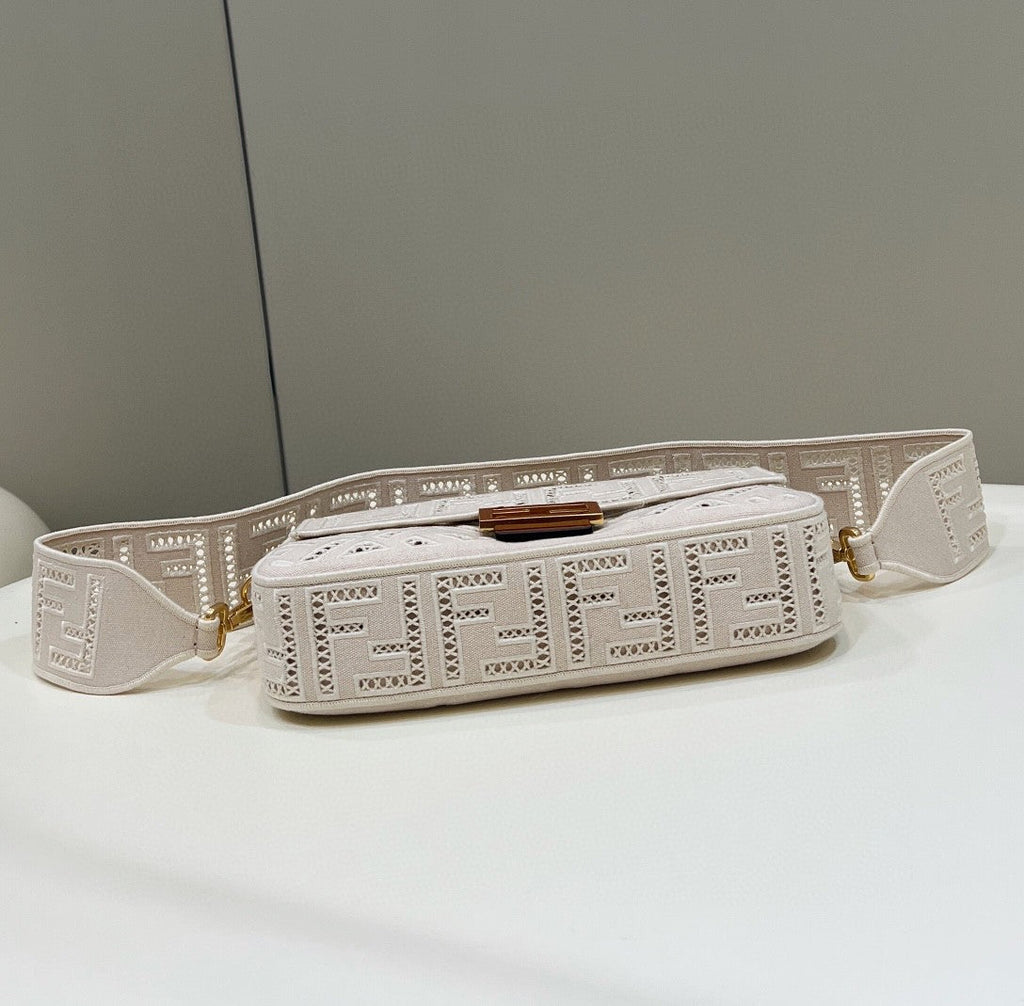 FI Baguette White with Embroidery MeGLAMIum Bag For Woman 28cm/11in