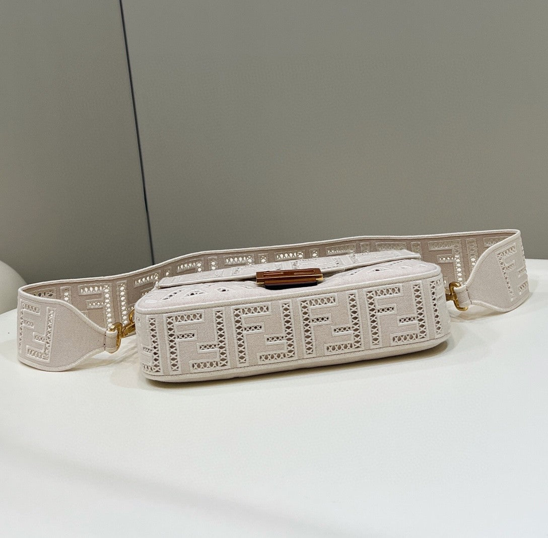 FI Baguette White with Embroidery MeGLAMIum Bag For Woman 28cm/11in
