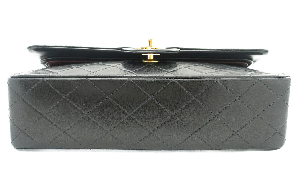 CHANEL Classic Double Flap 10" Chain Shoulder Bag Black Lambskin k03