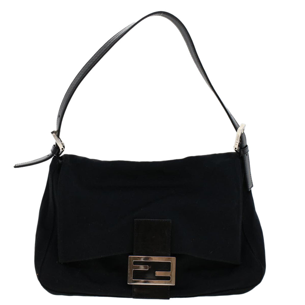 FENDI Mamma Baguette Shoulder Bag Nylon Black 45607