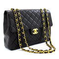 CHANEL Jumbo 11" Large Chain Shoulder Bag Flap Black Lambskin Gold f98